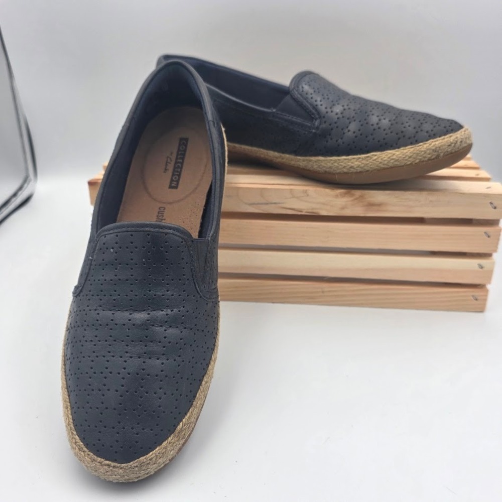 Clarks Collection Loafers Womens Navy Perforated Espadrille Slip On Shoes Size 8